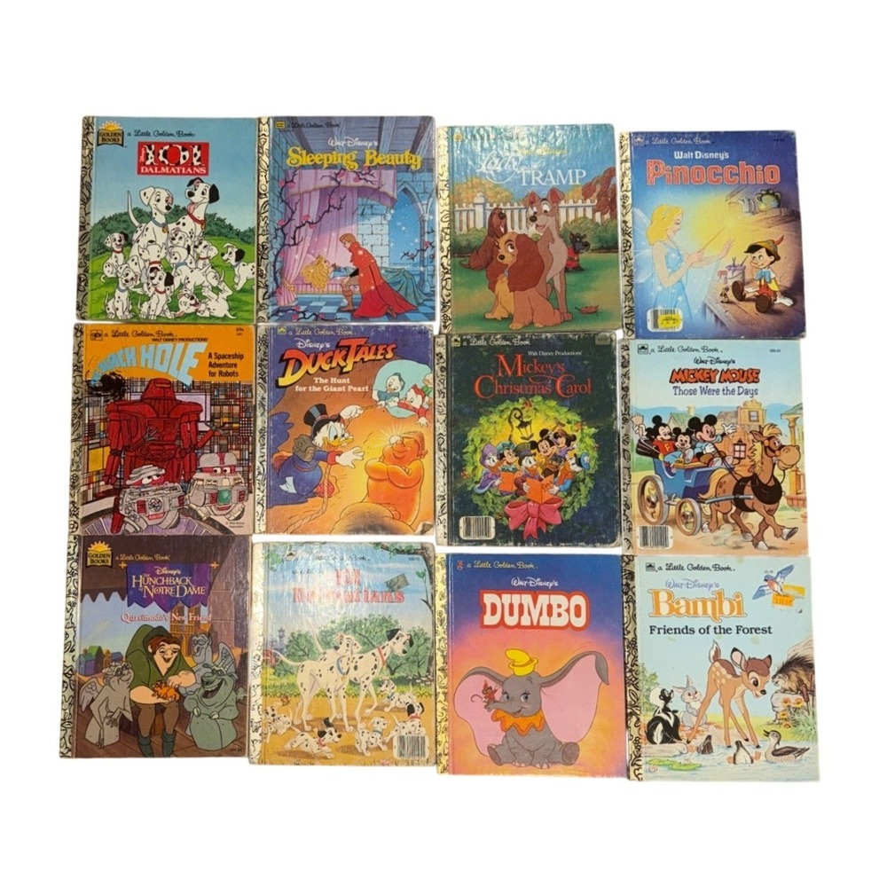 Lot of 12 Vintage Disney Little Golden Books Hardcover Mickey Dumbo Bambi